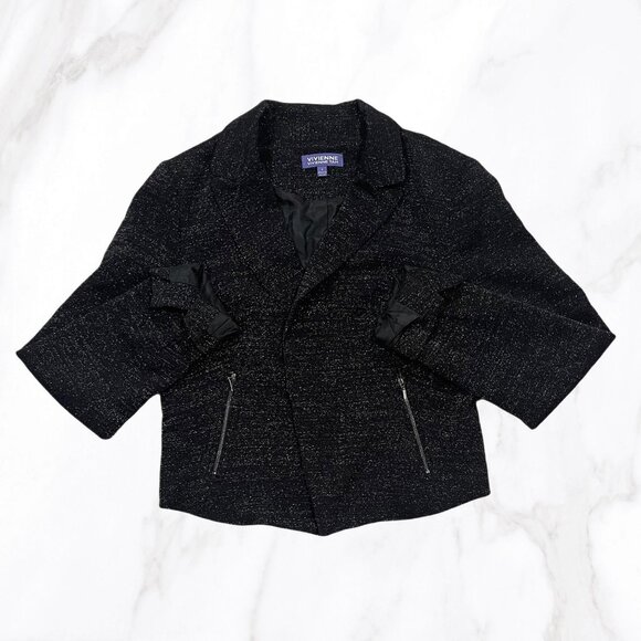 Vivienne Tam Women's Metallic Open Black Cropped Blazer, Size S - Picture 1 of 6